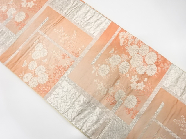 JAPANESE KIMONO / ANTIQUE FUKURO OBI / SILK / WOVEN AUTUMN FLOWERS